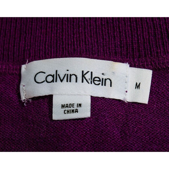 Calvin Klein Purple Wool Blend Short Sleeve Tapered Fitted Pullover Sweater Sz M - Picture 5 of 5